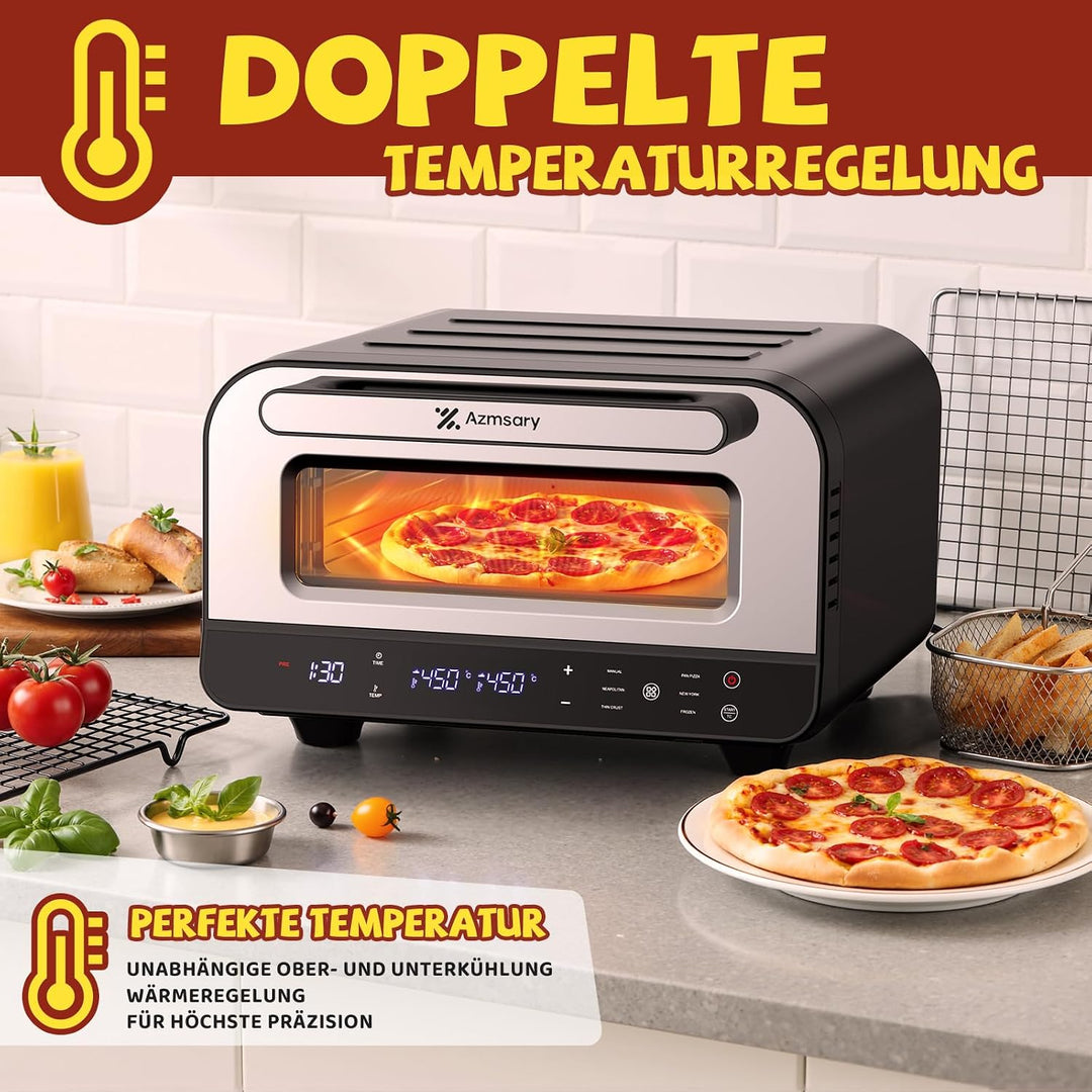 Elektrischer Pizzaofen - 6 Programme, 1700W, max. 450°C, geeignet für 32cm Pizzen - 5-in-1-Multifunk