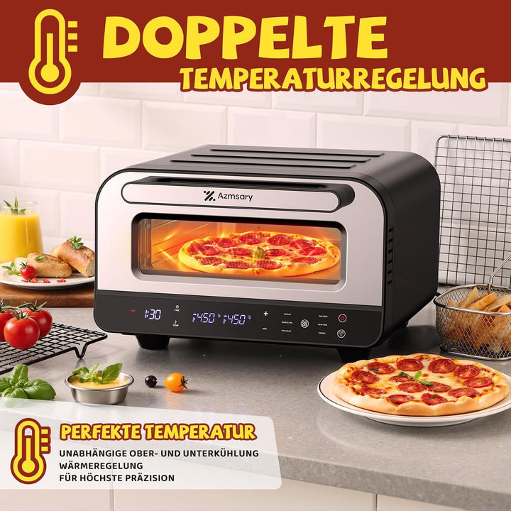 Elektrischer Pizzaofen - 6 Programme, 1700W, max. 450°C, geeignet für 32cm Pizzen - 5-in-1-Multifunk