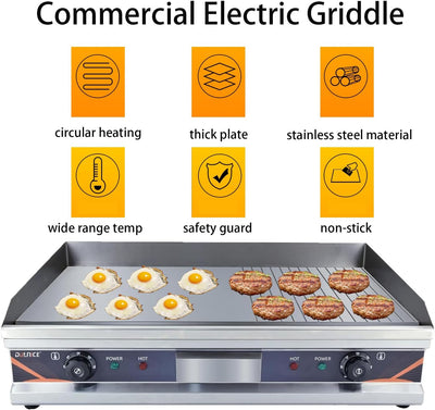 DULNICE Grillplatte elektrisch Gastro Tischgrill Elektrogrill Edelstahl Gusseisen, mit 73 x 43cm Gri