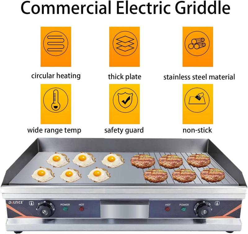 DULNICE Grillplatte elektrisch Gastro Tischgrill Elektrogrill Edelstahl Gusseisen, mit 73 x 43cm Gri