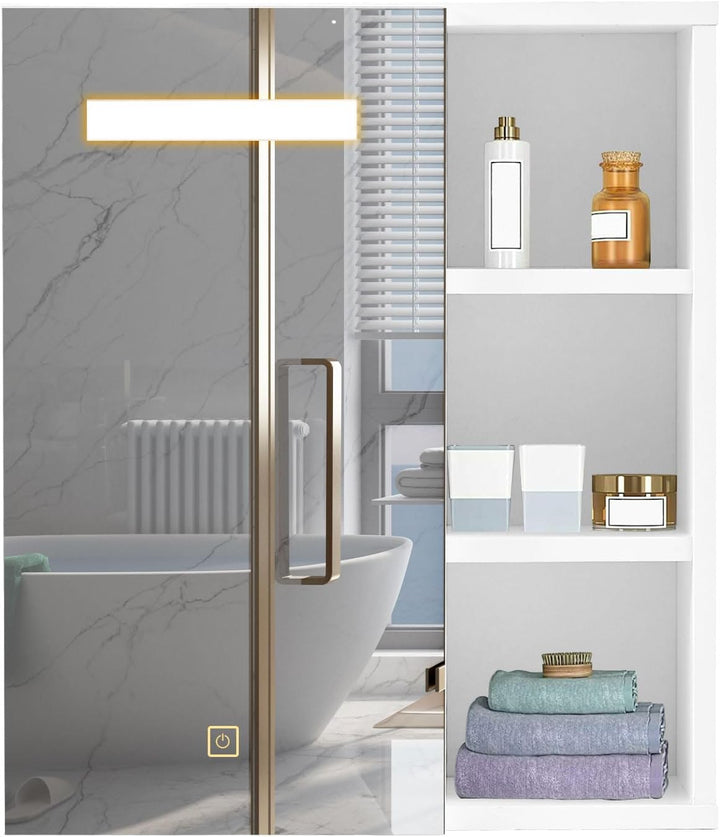 CLIPOP LED Spiegelschrank Badezimmer mit Beleuchtung und Aufbewahrungsregalen, Berührung Sensorschal