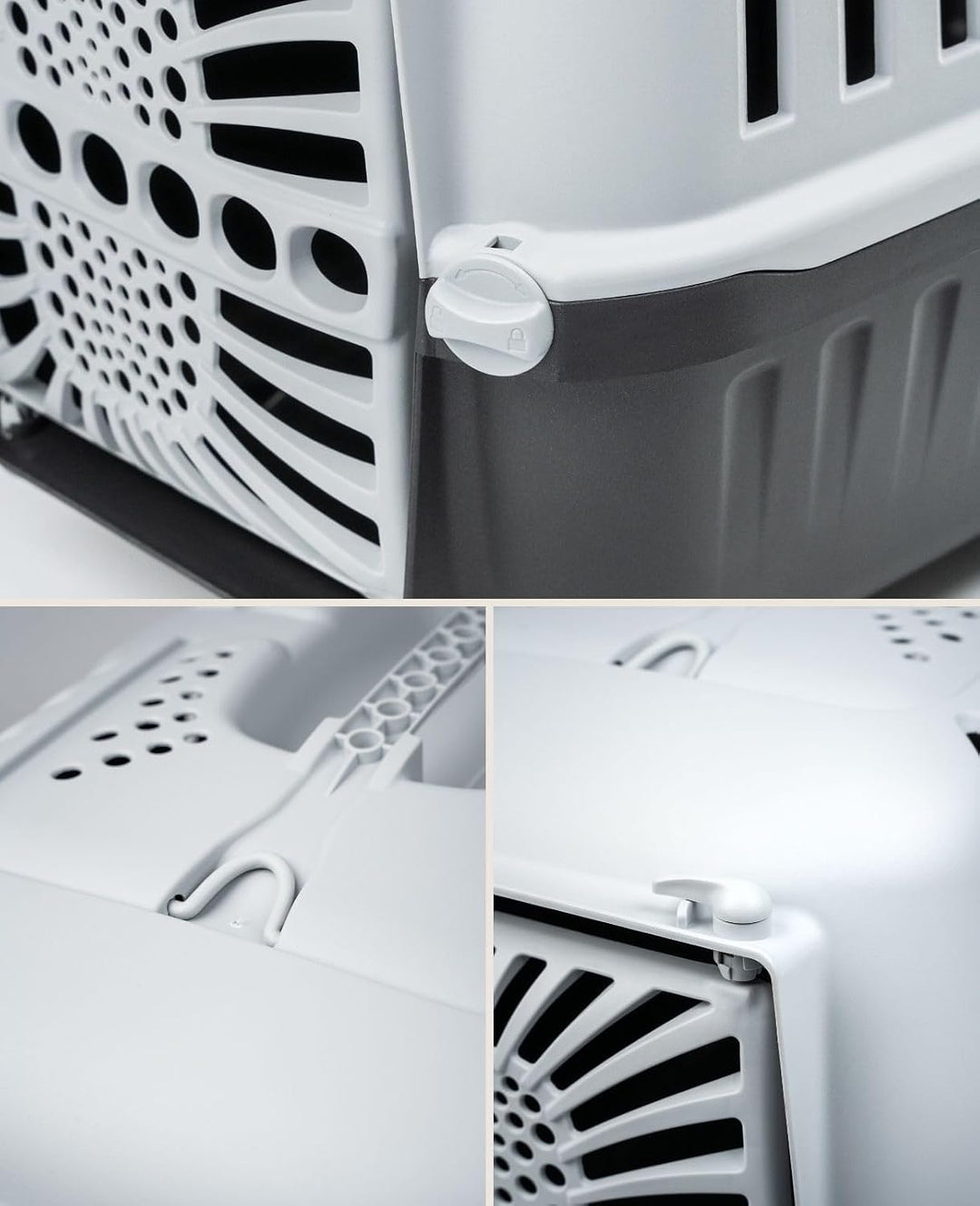 lionto Tiertransportbox für Hunde &amp; Katzen, bis 15 kg, 48x31,5x33 cm, Grau | Kunststoffbox aus robus