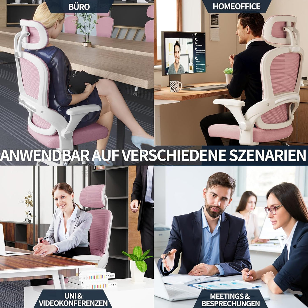 TRALT Ergonomischer Bürostuhl - Schreibtischstuhl mit Verstellbare Kopfstütze Höhenverstellbarer Bür