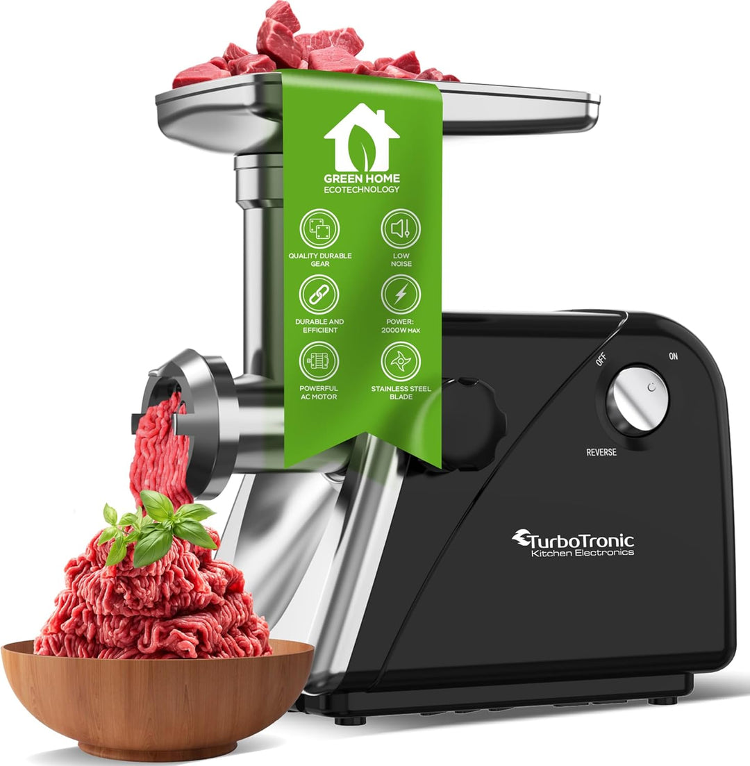 TurboTronic Elektrischer Fleischwolf Samurai – 2000W rostfreie Edelstahl Klingen Metallgetriebe best