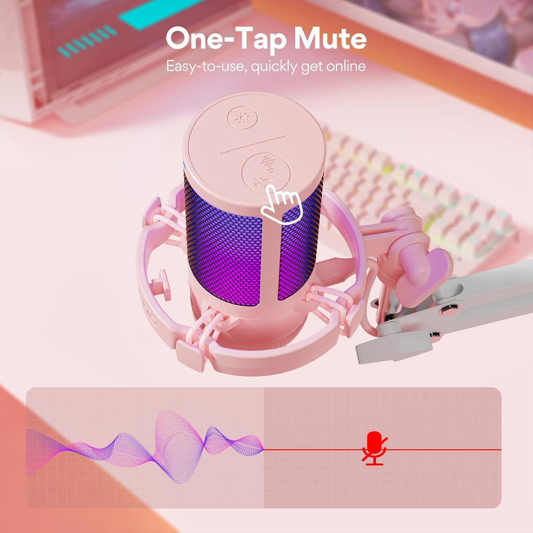 MAONO Gaming Mikrofon Rosa mit Geräuschunterdrückung, Computer PC Kondensatormikrofon mit RGB-Licht,