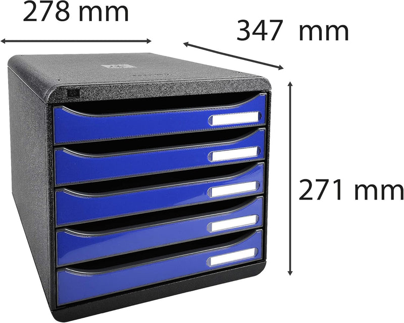 Exacompta 3097203D Premium Ablagebox mit 5 Schubladen für DIN A4+ Dokumente. Stapelbare Schubladenbo