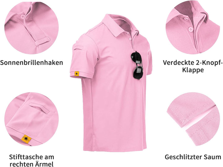 geeksport Poloshirt Herren Golf Kurzarm Freizeit Sport Polo Tennis Tshirts mit Brillenhalter Knopfle