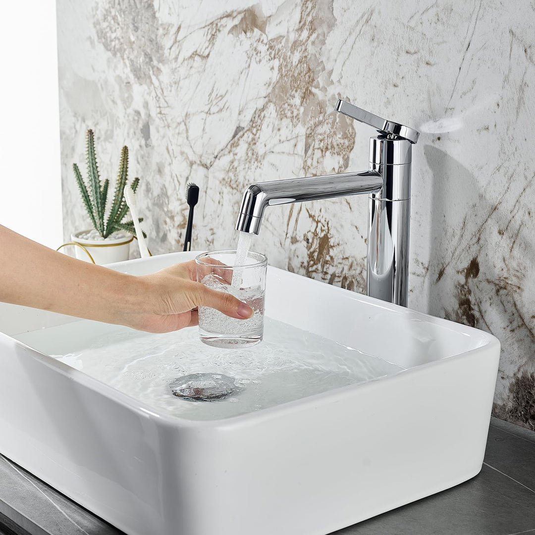 Wasserhahn Bad LakeBayMZC Hoch Chrom Mit Auslaufhöhe 203 mm, Messing Armatur Badezimmer mit 360° dre
