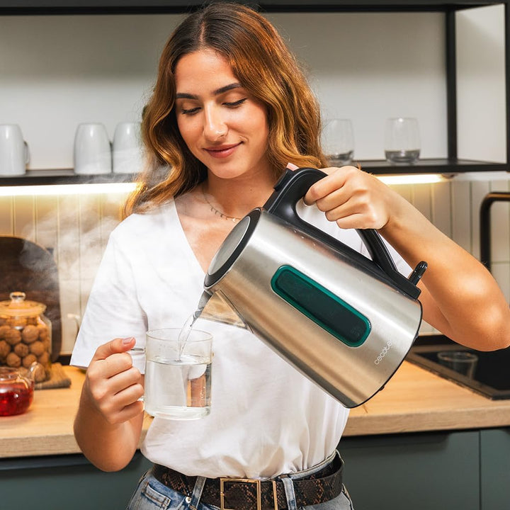 Cecotec Elektrischer Wasserkocher 1,7 L Thermosense 210 Steel. 2200 W, Edelstahlgehäuse, 360° drehba