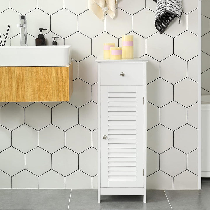 VASAGLE Badezimmerschrank, Badschrank schmal, Aufbewahrungsschrank, kleiner Schrank, mit Schublade,