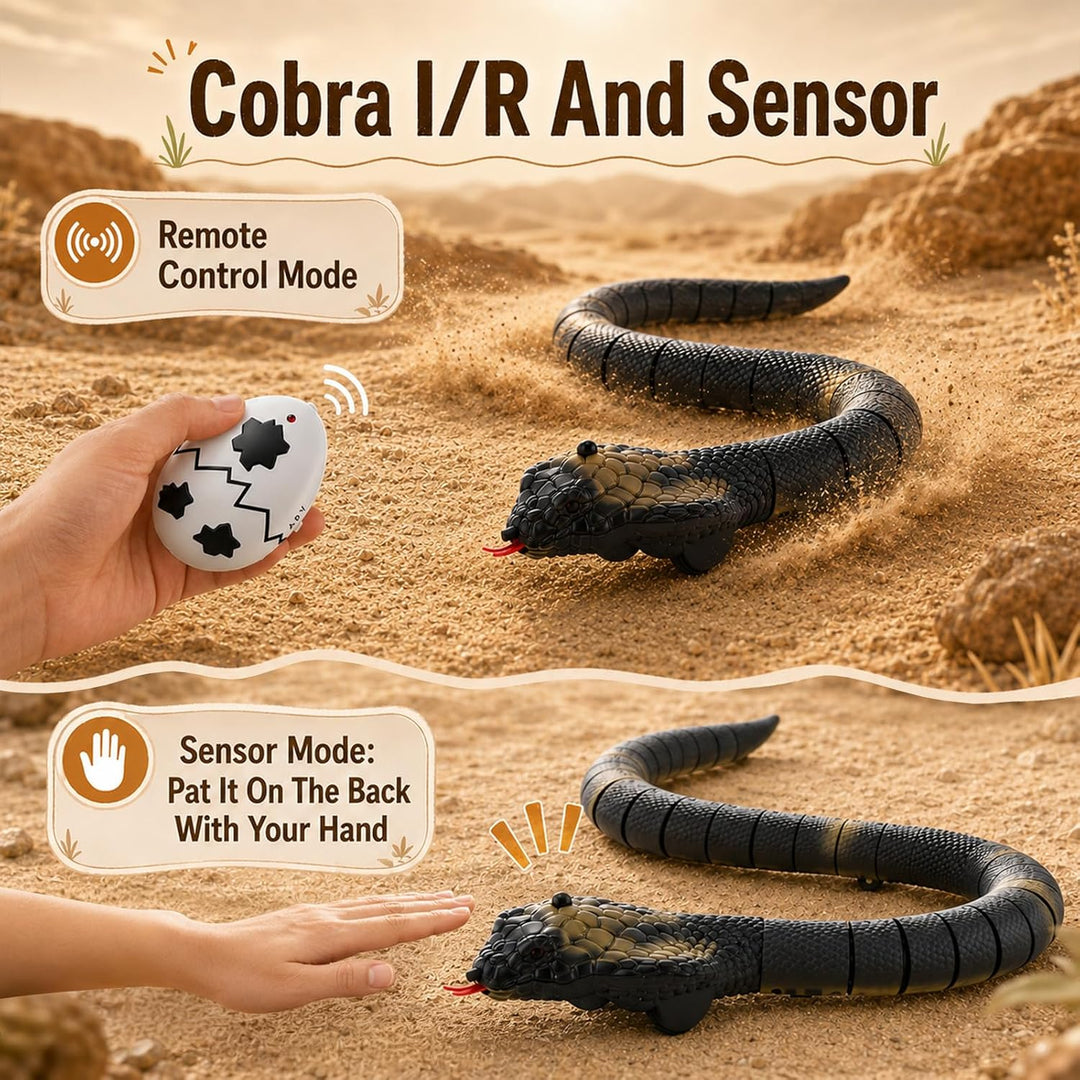 2-in-1 RC Ferngesteuerte Schlange 42 cm, Fernsteuerung & Smart Sensing Modus, Elektrische Cobra mit