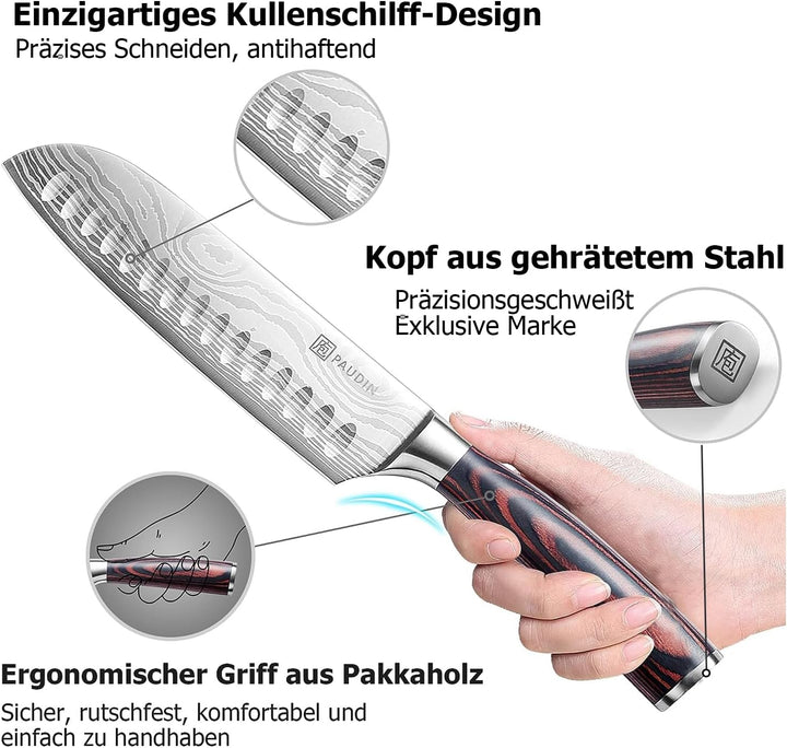 PAUDIN Santokumesser, Klingenlänge17cm Kochmesser aus deutschem Messerstahl, Sushi Messer Küchenmess