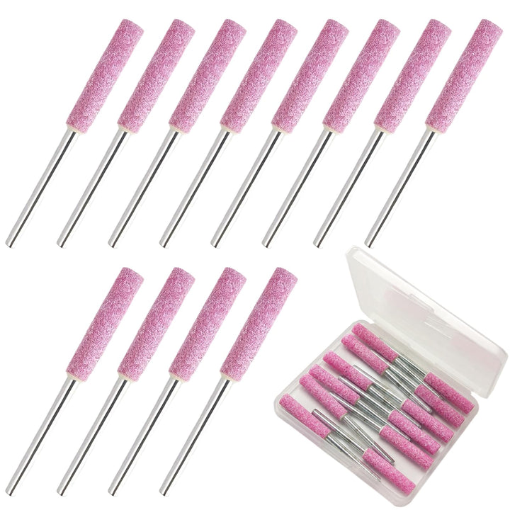 12 Stück Kettensägenschärfer Schleifstein-Feilen, 4,8 mm Keramik-Schleifkopf, 3 mm Metallschaft, für