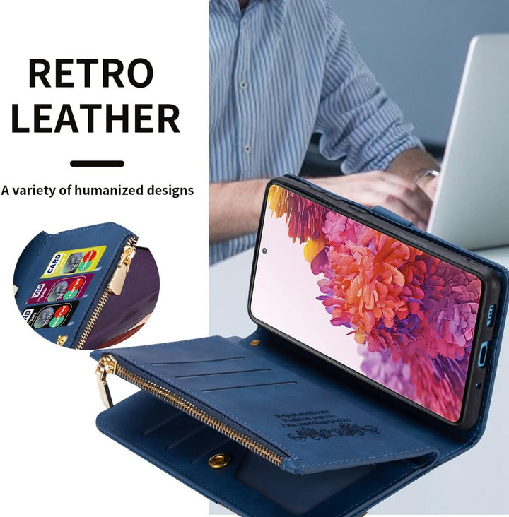 UEEBAI Hülle für Samsung Galaxy S20 FE 5G, Retro Reissverschluss Handyhülle PU Leder Klapphülle Sili