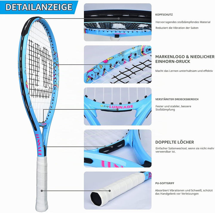 LUNNADE Tennisschläger für Kinder Junior, 19/21/23/25 Zoll Jugend Tennisschläger mit Hülle, geeignet