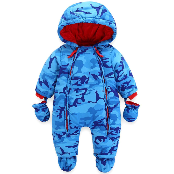 Baby Winter Overall Mit Kapuze Jungen Schneeanzüge mit Handschuhen und Füsslinge Warm Kleidungsset 6