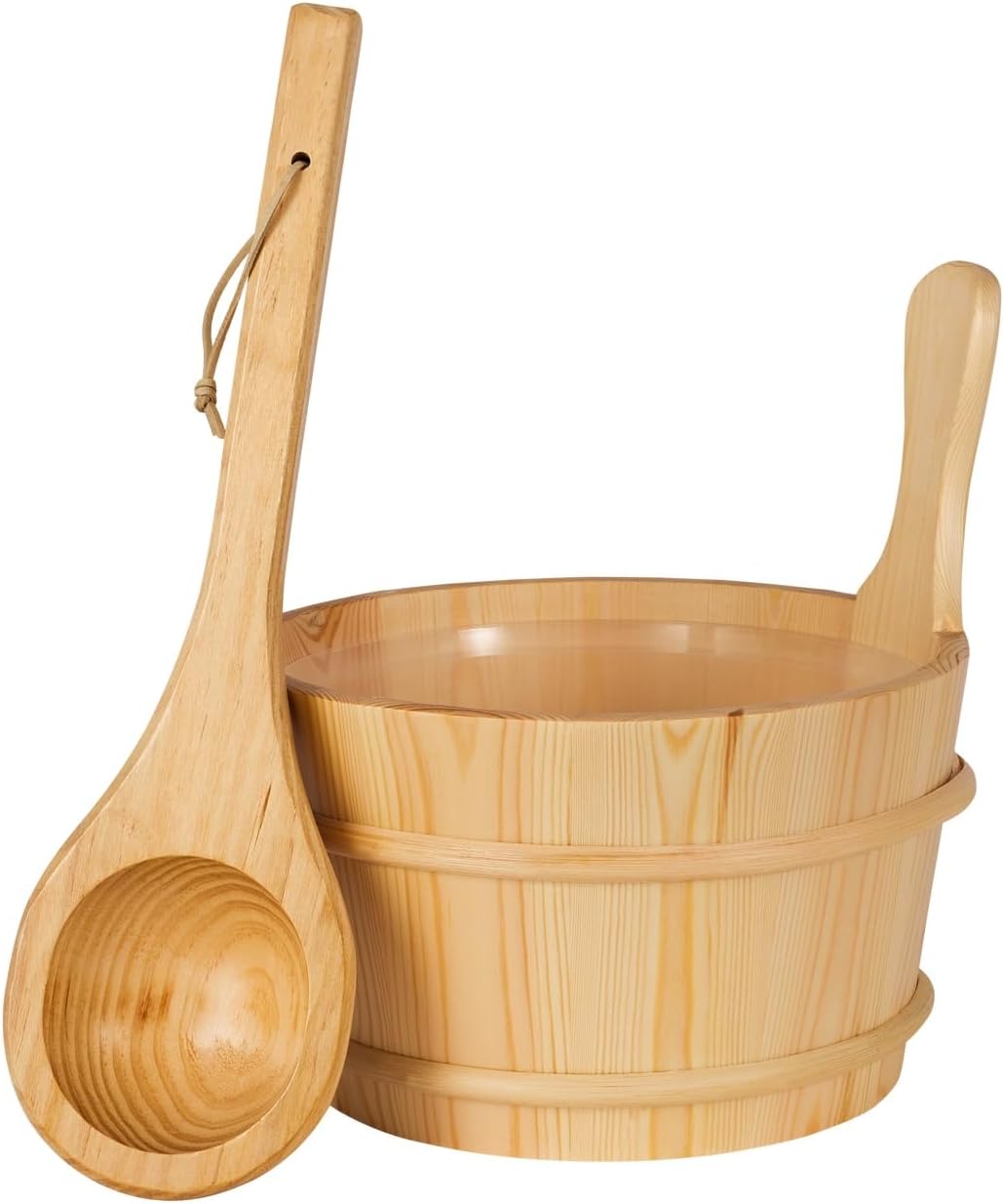 SUNNYDEALS klassisches Saunazubehörset | Saunaset 4-teilig aus naturbelassenem Holz | Saunaeimer & K