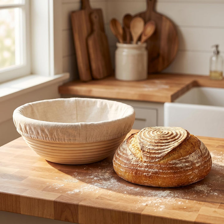 Gärkörbchen Set 2-teilig, Gärkörbchen Rund 23 cm Leinenfutter, Gärkorb Brot | Waschbares Leinen, aus