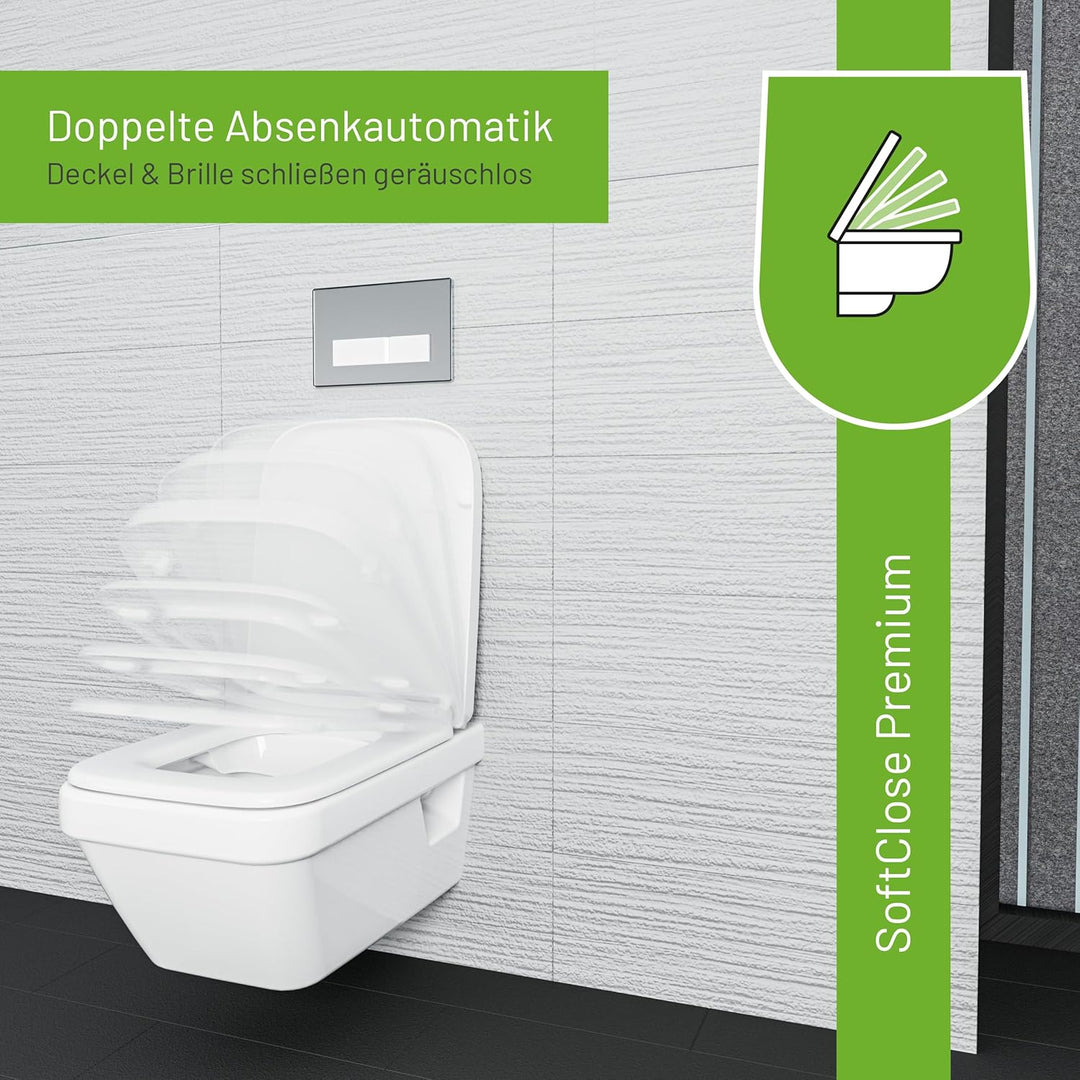 LUVETT® WC-Sitz inkl. 3 Edelstahl Montagelösungen & Absenkautomatik Softclose, Made in EU, antibakte