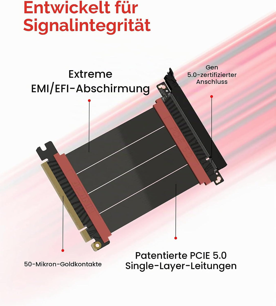 LINKUP - AVA5 PCIE 5.0 Riser-Kabel | Zukunftssicher für Gen 5 GPU Vertikal-Montage | x16 128GB/s Ges