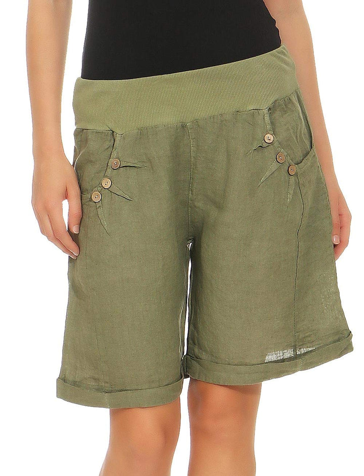 Malito Damen Bermuda aus Leinen | Shorts für den Strand | lässige Kurze Hose | Pants - Hotpants 8024
