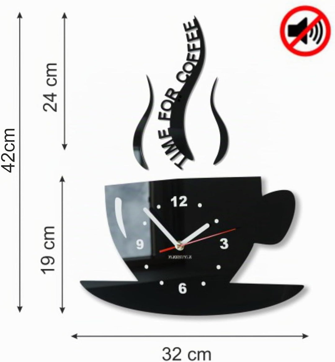 Tasse Time for Coffee (Zeit für Kaffee) Moderne Küche Wanduhr, Wenge Braun, 3D römisch, wanduhr deko