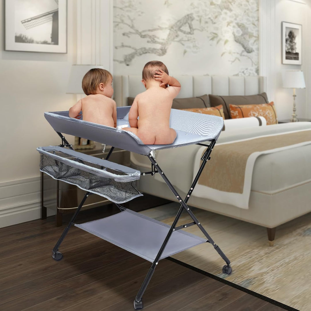 Klappbarer Wickeltisch Baby Wickelkommode Mobiler Wickelregal Höhenverstellbar, 25kg Tragfähigkeit f