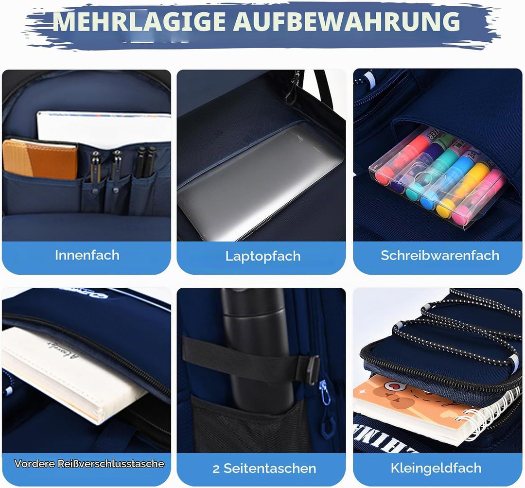 Amythe Schulrucksack Jungen Teenager, Rucksack Schule Gymnasium Oberstufe Schulranzen mit Reflektore