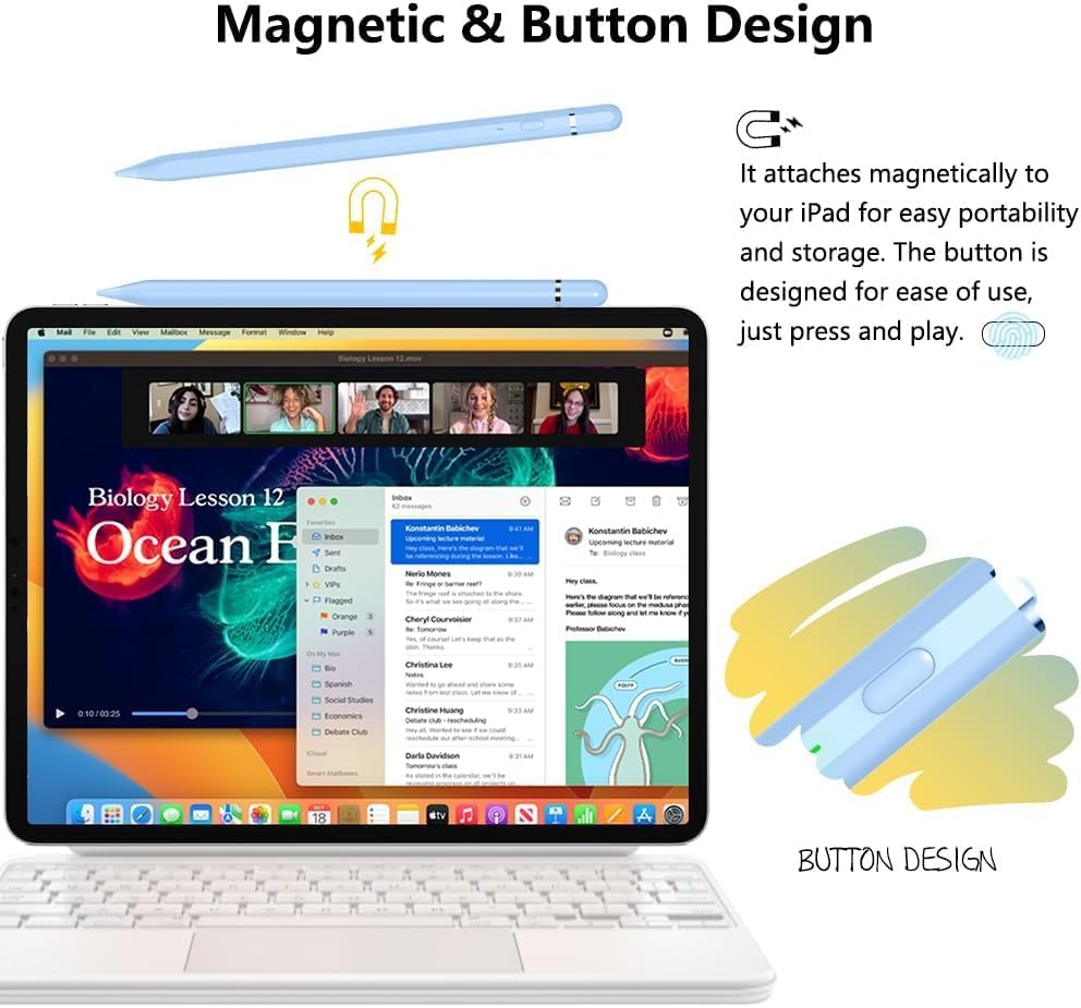 Pencil 1. Generation für iPad (2018-2025): mit USB-C Schnellladeleistung & Neigungssensitivität Stif