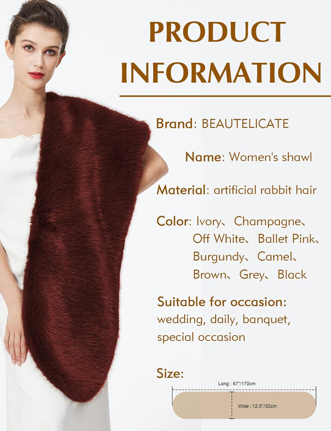 BEAUTELICATE Kunstpelz Stola Schal Damen Bolero Kunstfell Brautschal Brautstola Brautjacke für Abend