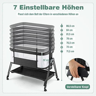 FANTASK 2 in 1 Babybett & Stubenwagen klappbar, tragbare Beistellbett mit 7 verstellbaren Höhen & Ma