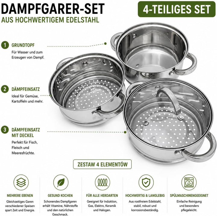 Dampfgarer Set Edelstahl 3 Liter, 3 Liter