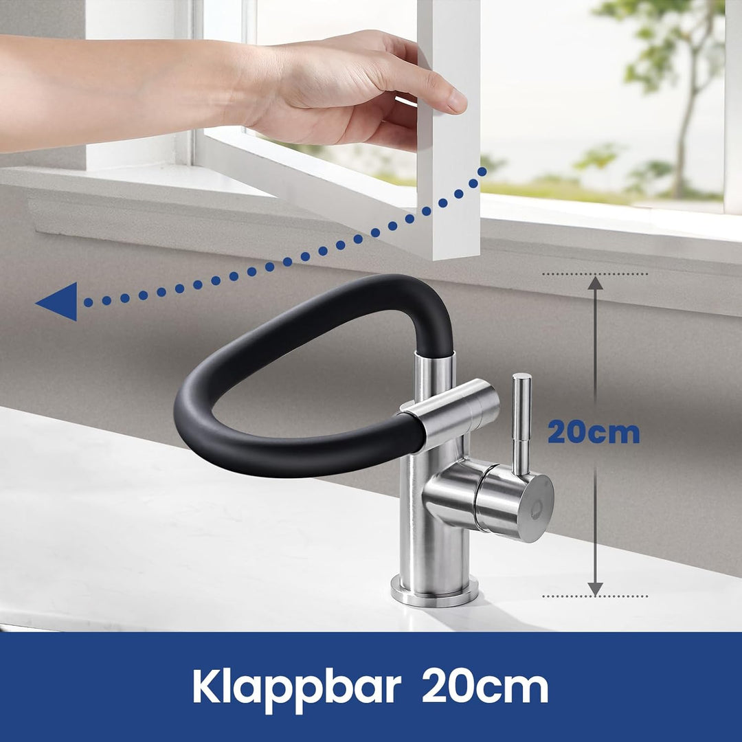 CECIPA Flexibler Küchenarmatur Schwarz, Wasserhahn Küch mit 2 Strahlarten, Mischbatterie Küche Schwa