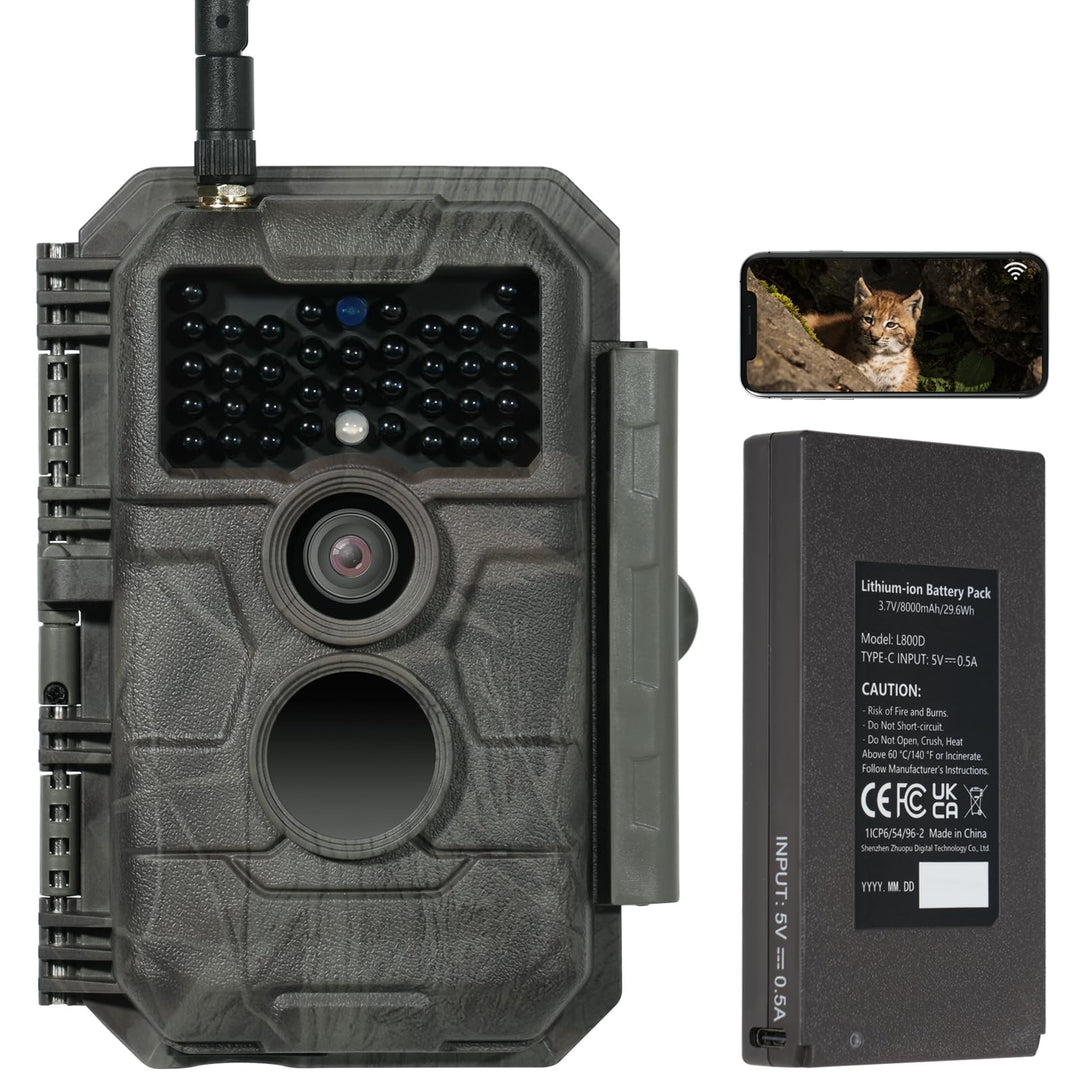 GardePro E6P Wildkamera WLAN, Wiederaufladbare 8000mAh Batterie 64MP 1296P, Wildtierkamera mit beweg