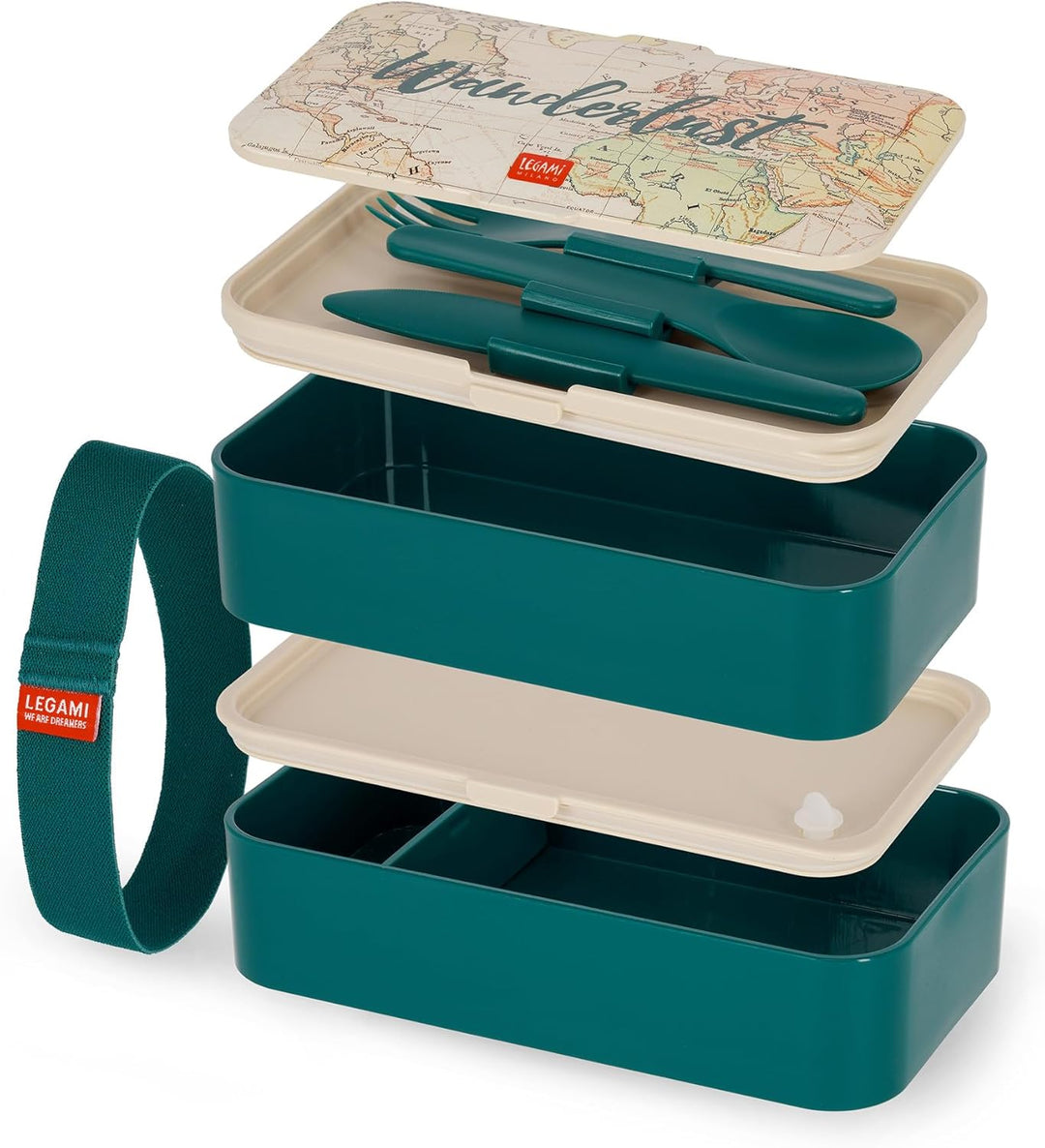 Legami - Lunchbox mit 3 Besteckn, Travel, Lunchbox, Fassungsvermögen 1200 ml, auslaufsicher, mikrowe