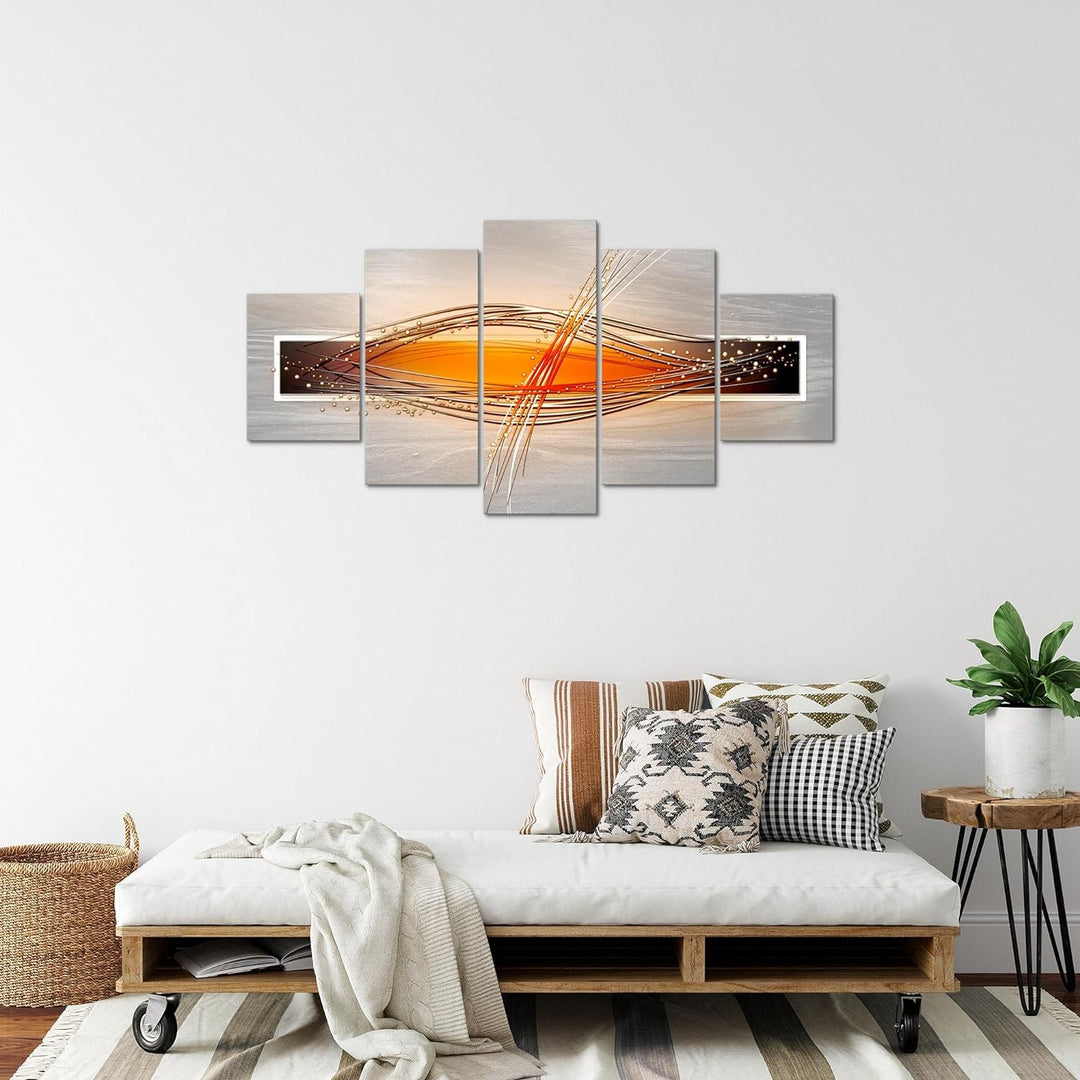Runa Art Bild Wohnzimmer Schlafzimmer Abstrakt 5 Teilig Grau Orange Weiss Wandbilder auf Vlies Leinw
