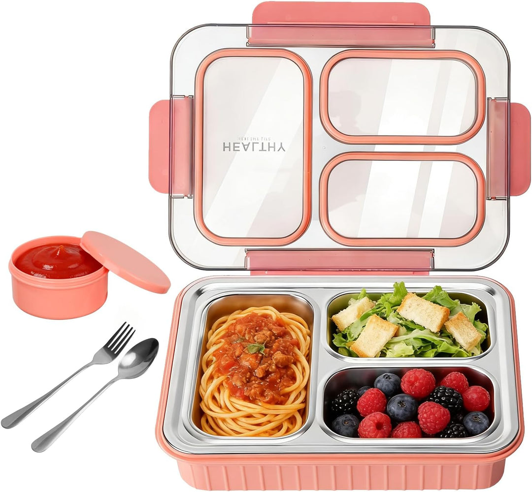 Edelstahl Brotdose Kinder 900ml Metall Bento Lunchbox,Brotdose mit 3 Trennfächern,Bento Lunch Box Ki