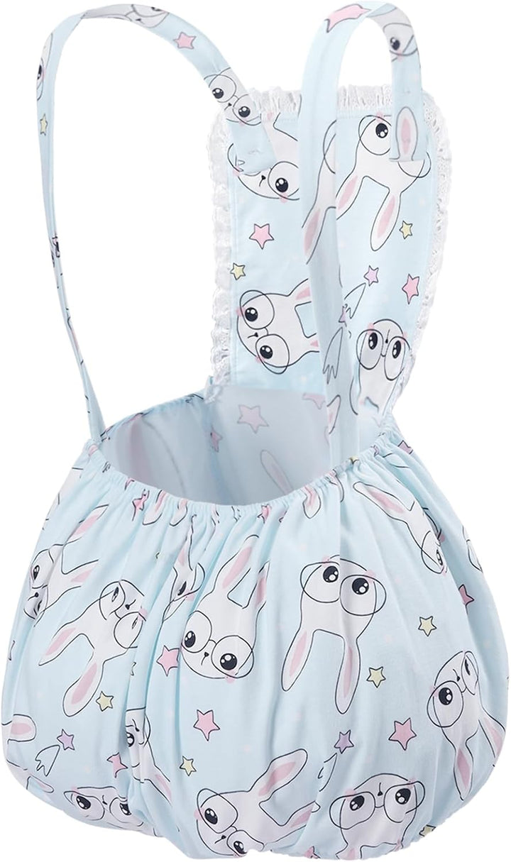 CutiePlusU Baumwolle Knopf Schritt Erwachsene Onesie Strampler Bodysuit Pyjamas- Full Print Overalls