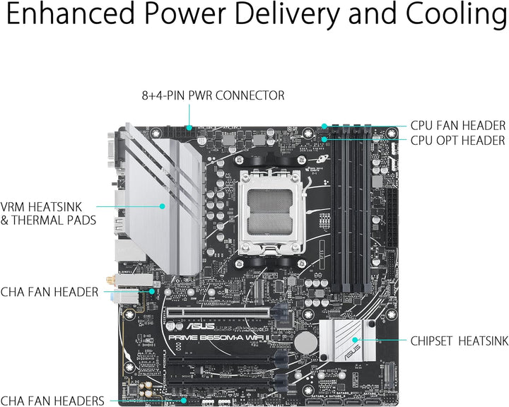 ASUS Prime B650M-A WIFI Gaming Mainboard Sockel AMD AM5 (Ryzen 7000, micro-ATX, DDR5 Speicher, PCIe