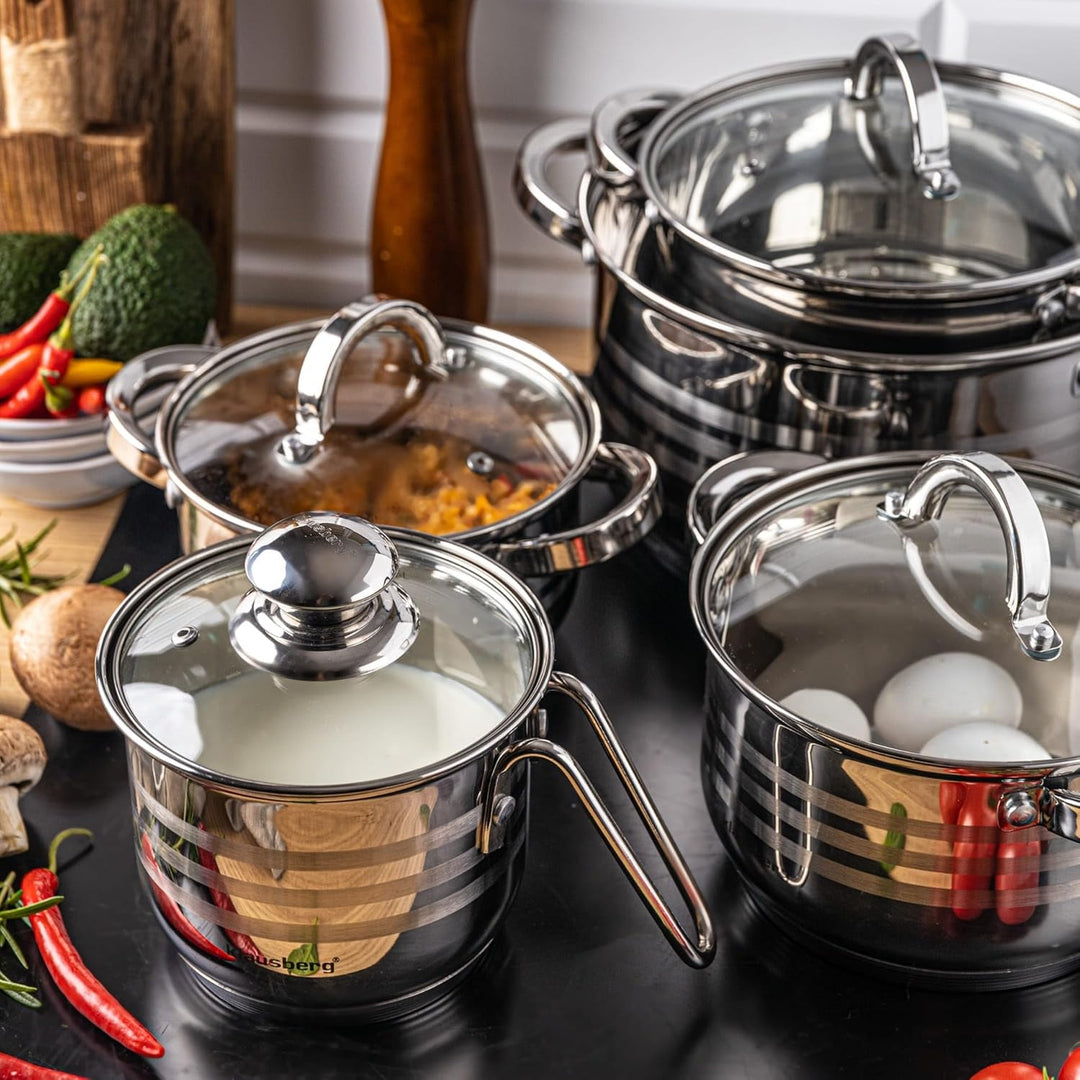 10-teilig Edelstahl Kochtopf Set Topfset mit Glasdeckel Topfe Induktion KLAUSBERG KB-7696