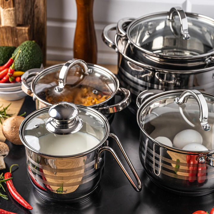 10-teilig Edelstahl Kochtopf Set Topfset mit Glasdeckel Topfe Induktion KLAUSBERG KB-7696