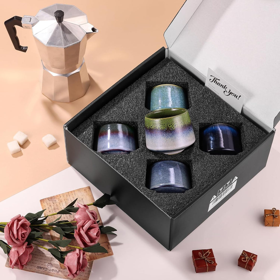 ecooe Cappuccino Tassen Set Dickwandig aus Steingut 5er set - 210 ml Handgefertigt Porzellan Kaffeet
