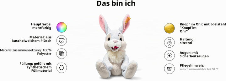 Steiff Klopfer Hase sitzend Disney - 21cm Kuscheltier für Babys - weich &amp; waschbar - bunt (024627),