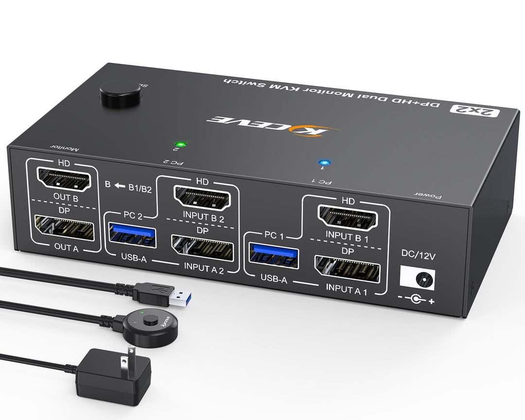 4K@144Hz HDMI Displayport KVM Switch 2 PC 2 Monitore 8K@60Hz, MLEEDA USB 3.0 Dual Monitor KVM Switch