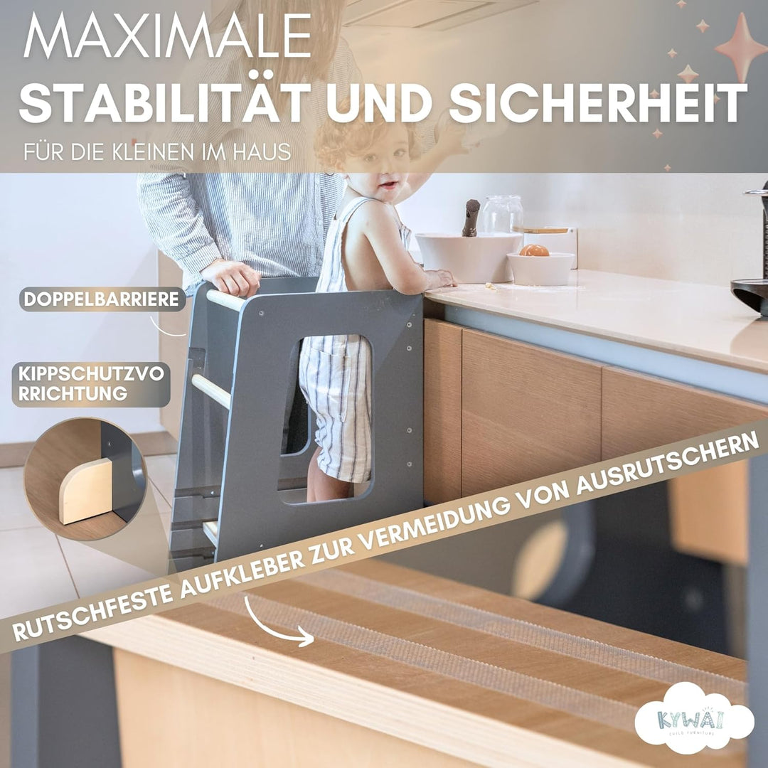 Montessori Lernturm ab 1 Jahr, aus robustem Holz, Premium-Modell in Grossformat, Learning Tower mit
