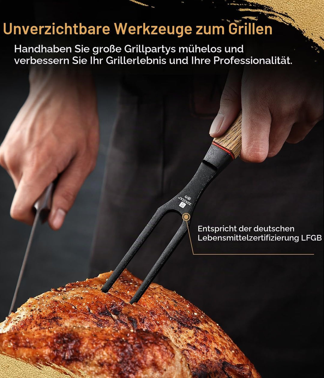 XINZUO Fleischgabel 31,5cm Tranchiergabel 430 Edelstahl -Serviergabel Steakgabel professioneller mul