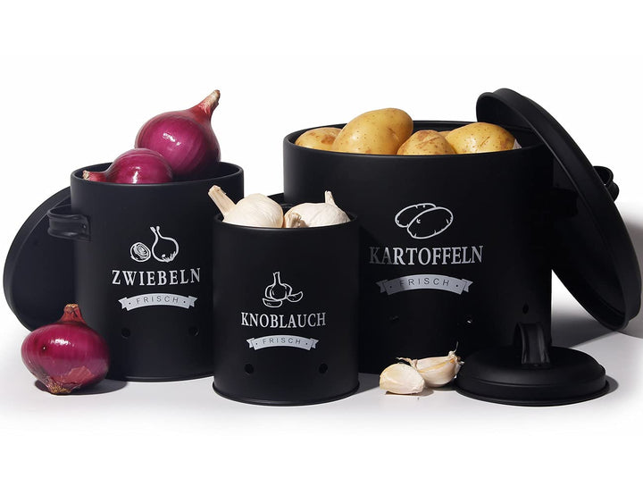 Theo&amp;Cleo Kartoffel Vorratsdosen Set, Kartoffeltopf im Retro Design Zwiebeltopf, Grosser Vorratsbehä