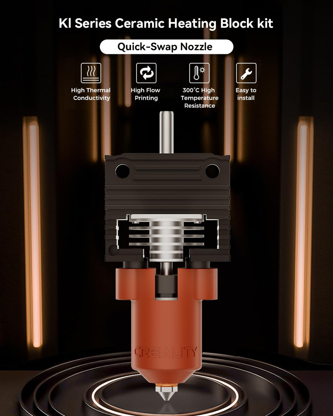 Creality Offizielle K1 SE/K1C/K1 Max/K1 Upgrade Keramik Heizblock Kit, Schnellwechsel-Düsen-Kit, unt