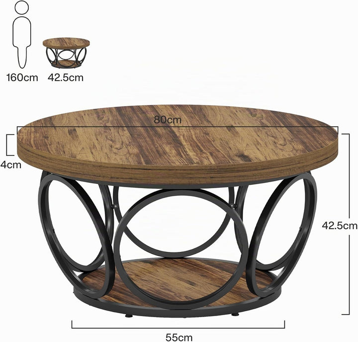 Tribesigns Runder Couchtisch, 80 cm Holztisch mit 2-Ebenen Lagerung, Bauernhaus Grosse Runde wohnzim