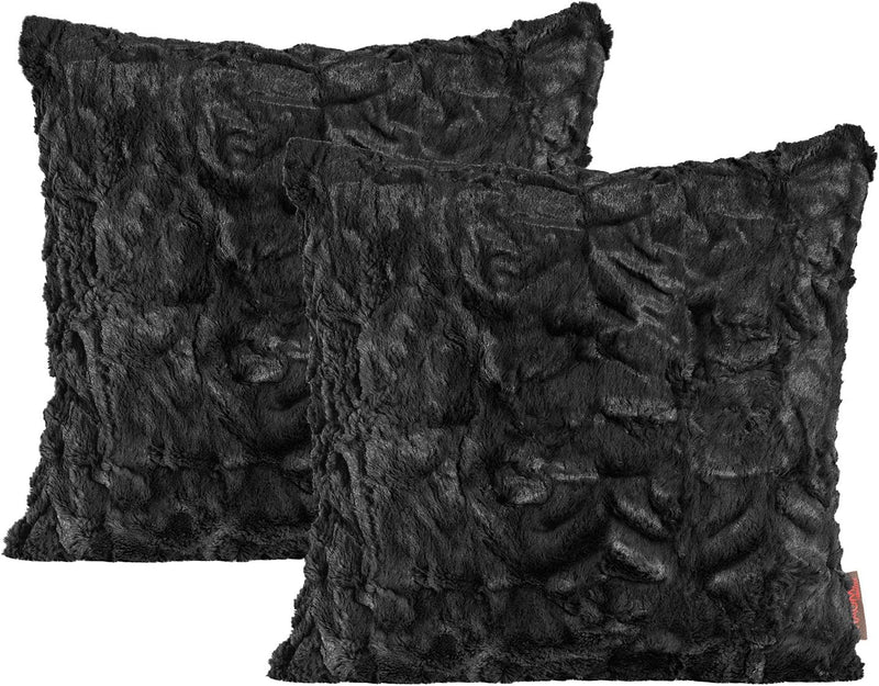 MAGMA Fluffy Kissenhülle ca. 50 x 50 cm kuschelweicher Plüsch in Felloptik 01 Schwarz (2er Set)